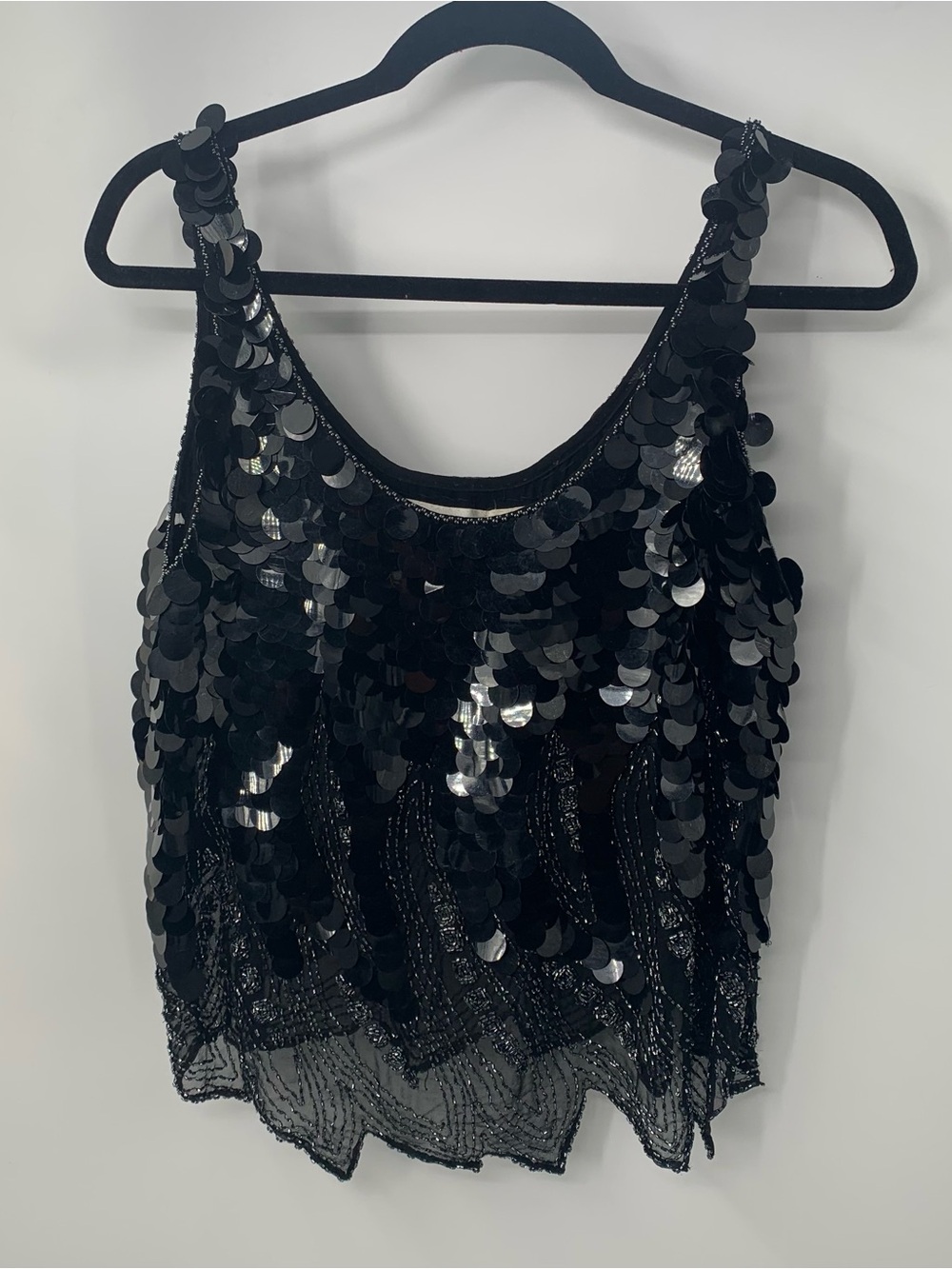 ShowMax Women’s Black Sleeveless Sequin Beaded Top Size L Rare Vintage